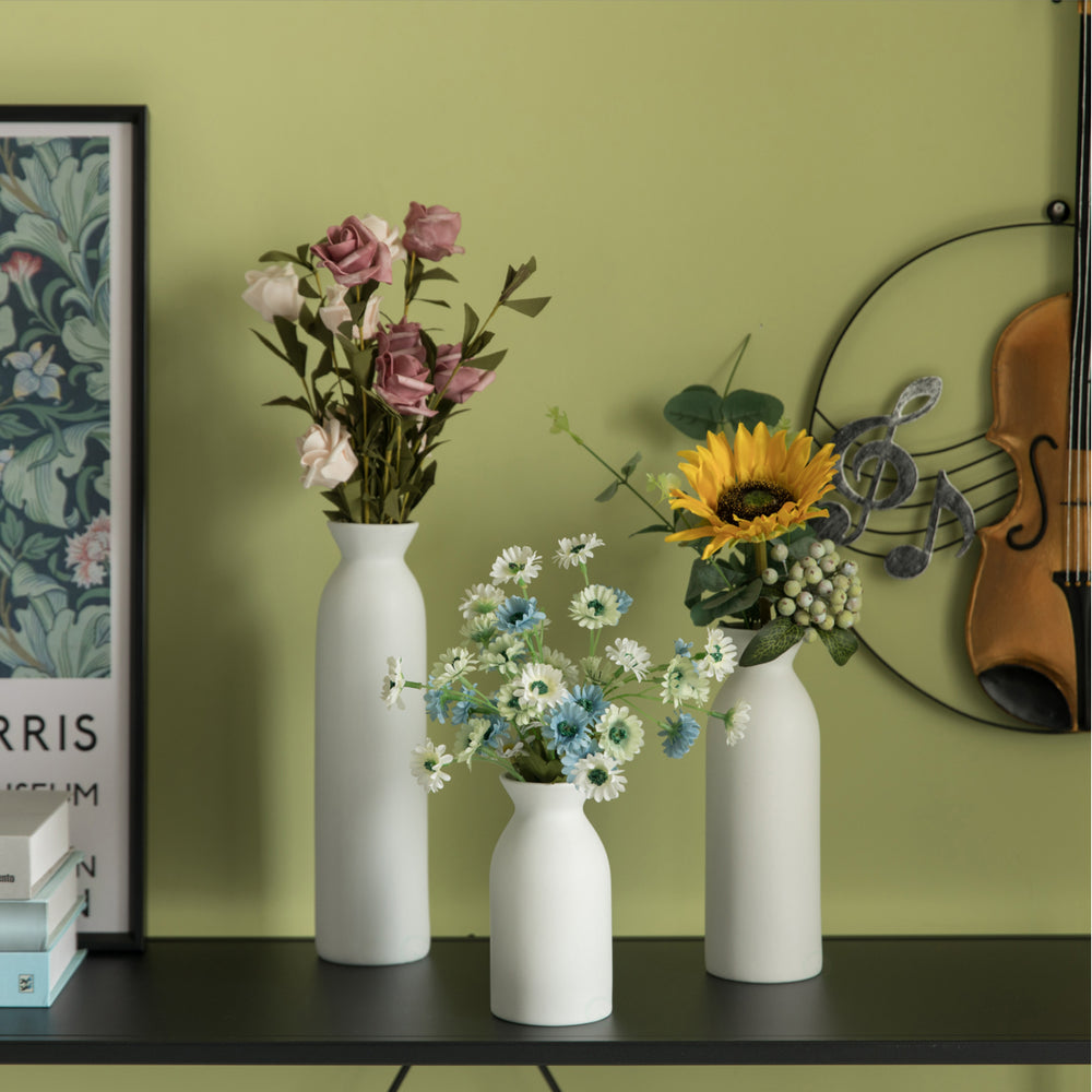 Contemporary White Cylinder Shaped Ceramic Table Flower Vase Holder Image 2