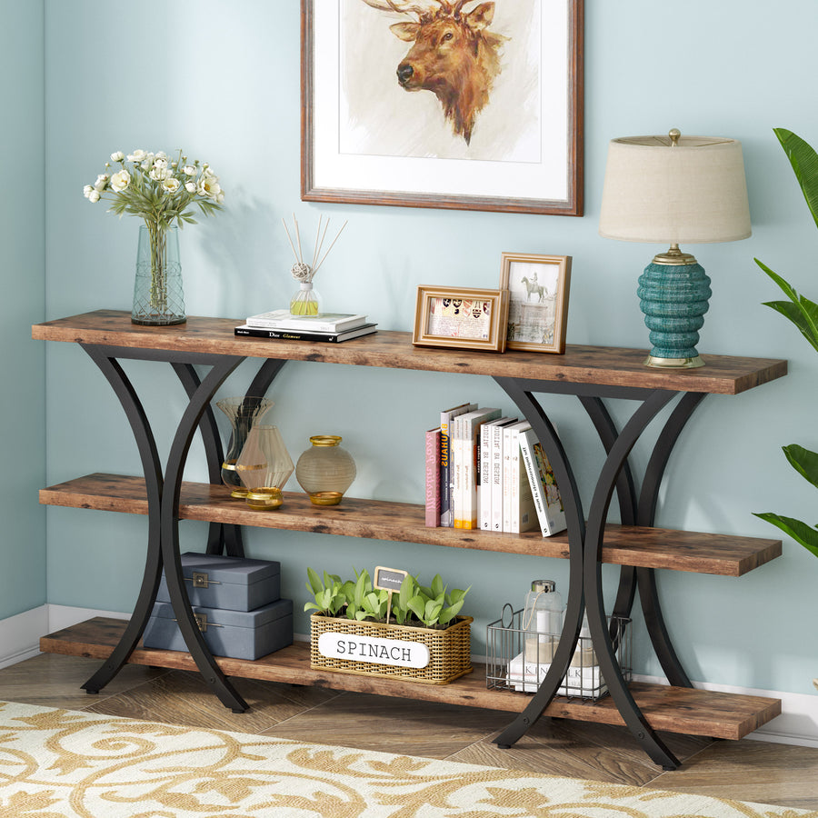Tribesigns 70.8 Inch Narrow Console Table, Long Sofa Table Entry Table with 3 Tier Storage Shelves for Entryway Hallway Image 1