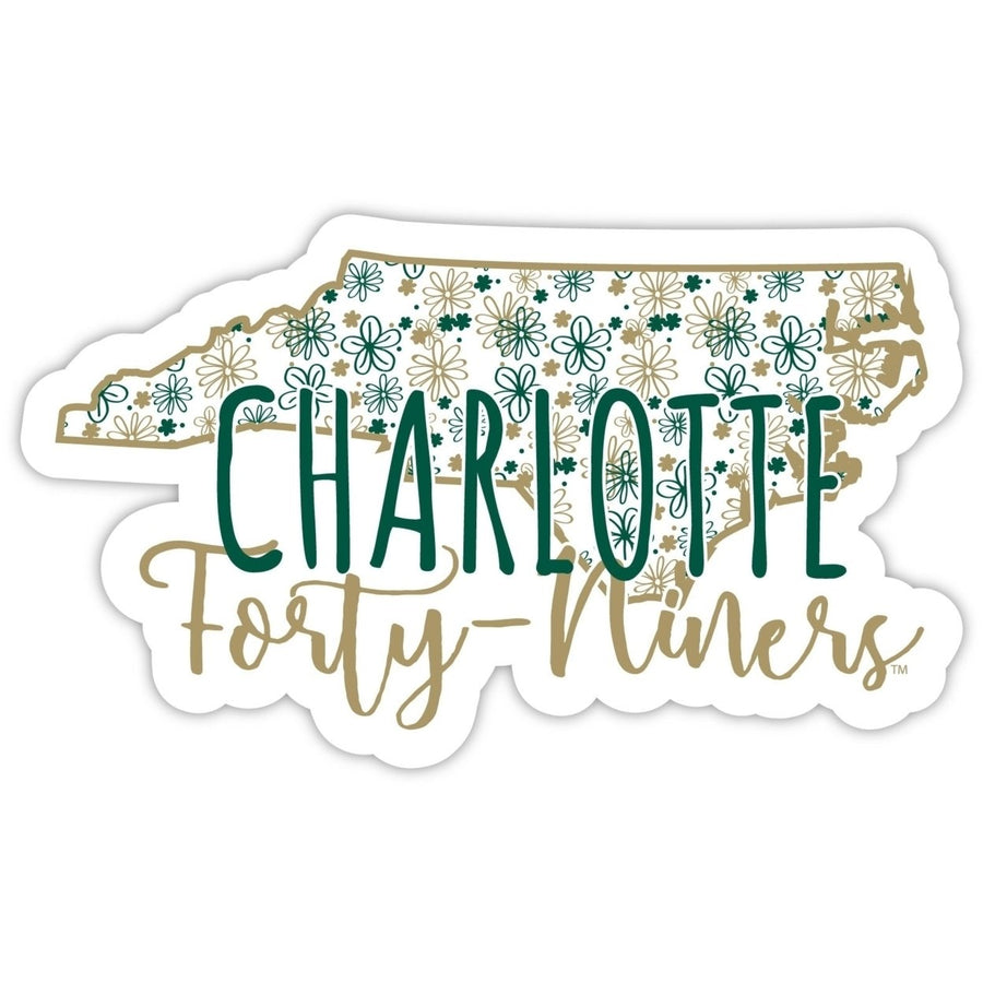 North Carolina Charlotte Forty-Niners 4-Inch State Shaped NCAA Floral Love Vinyl Sticker - Blossoming School Spirit Image 1