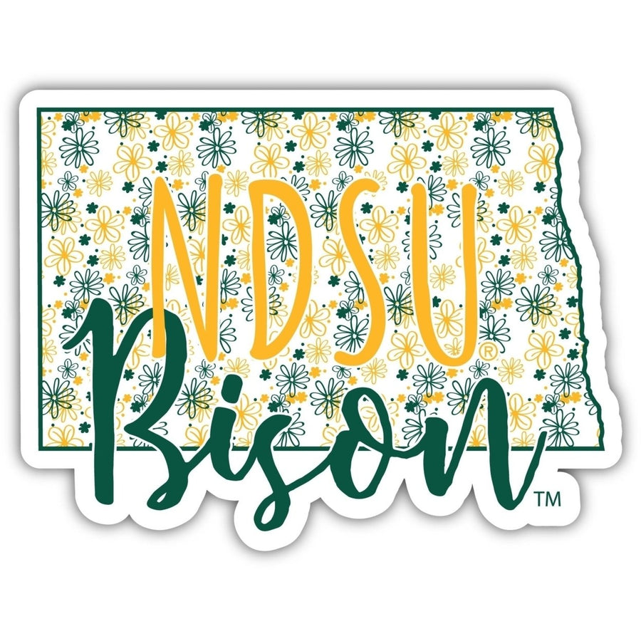 North Dakota State Bison 4-Inch State Shaped NCAA Floral Love Vinyl Sticker - Blossoming School Spirit Decal Image 1