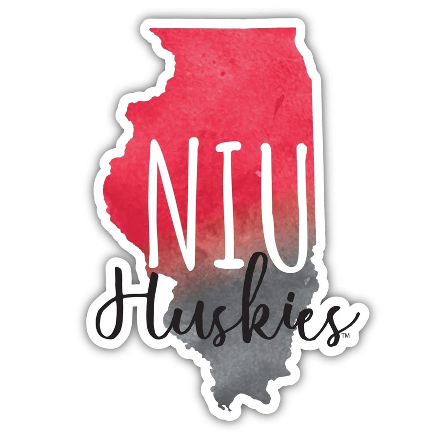 Northern Illinois Huskies 4-Inch Watercolor State Shaped NCAA Vinyl Decal Sticker for Fans, Students, and Alumni Image 1