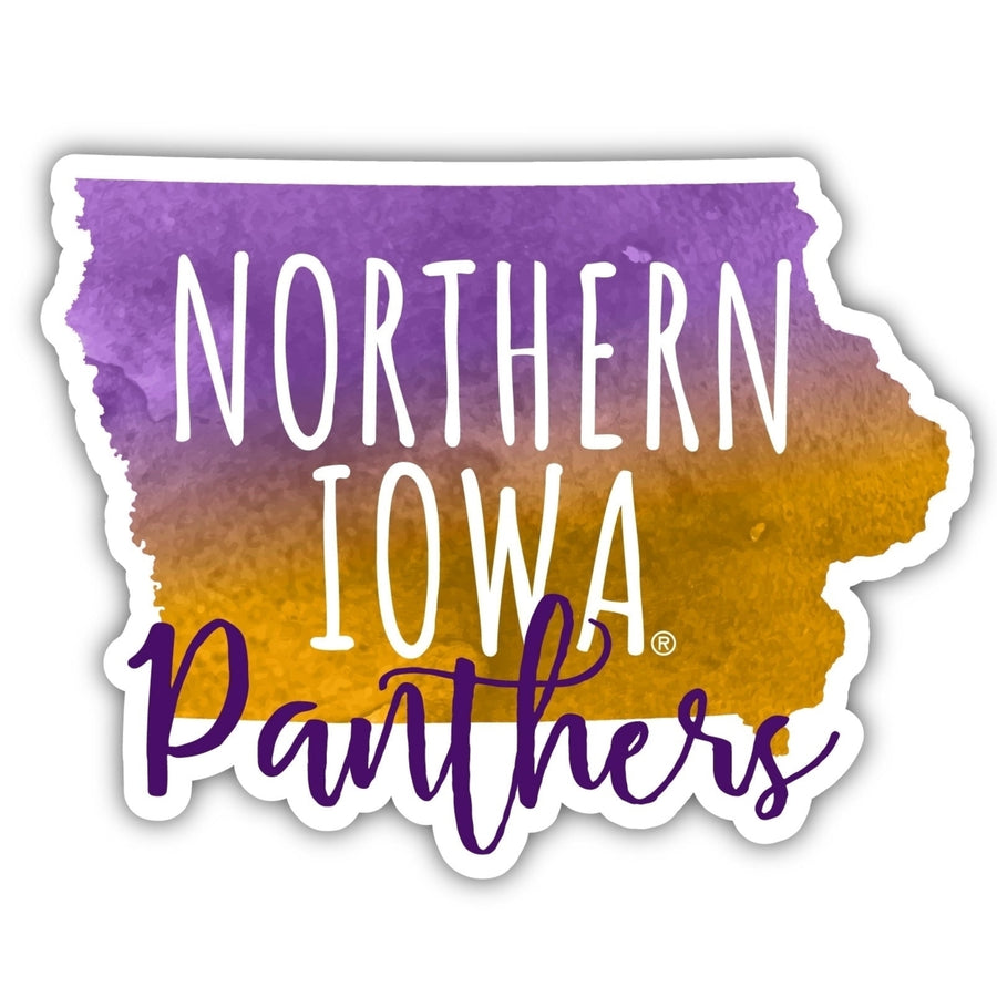 Northern Iowa Panthers 4-Inch Watercolor State Shaped NCAA Vinyl Decal Sticker for Fans, Students, and Alumni Image 1