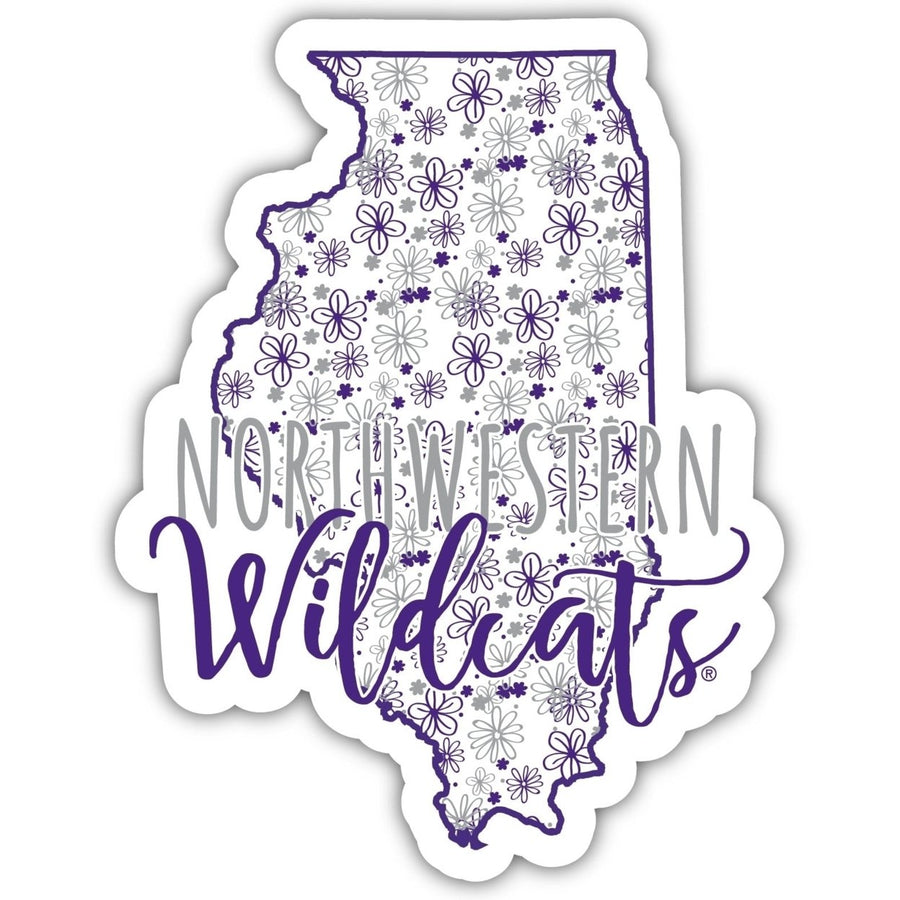 Northwestern University Wildcats 4-Inch State Shaped NCAA Floral Love Vinyl Sticker - Blossoming School Spirit Decal Image 1