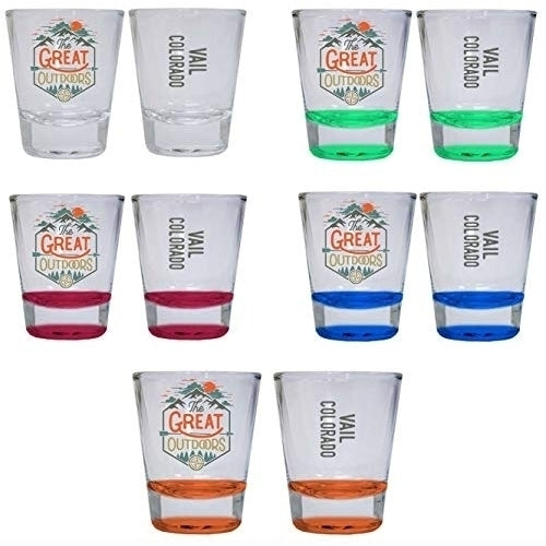 Vail Colorado The Great Outdoors Camping Adventure Souvenir Round Shot Glass (Blue, 4-Pack) Image 1