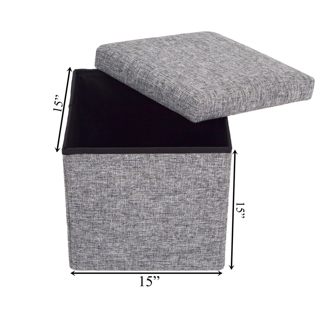 Decorative Grey Foldable Cube Ottoman Stools for Living Room, Bedroom, Dining, Playroom or Office Image 4