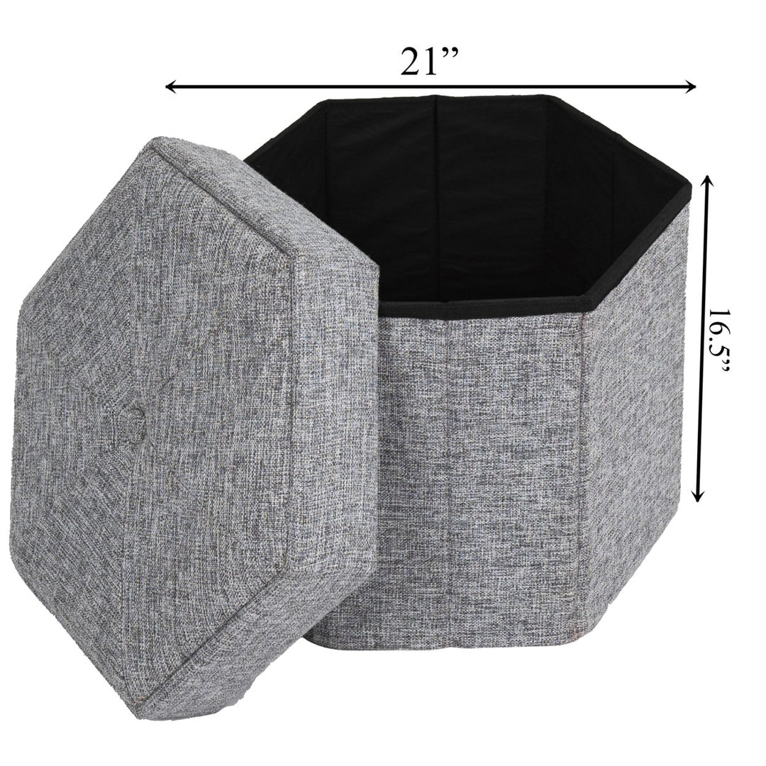 Decorative Grey Foldable Hexagon Ottoman for Living Room, Bedroom, Dining, Playroom or Office Image 4