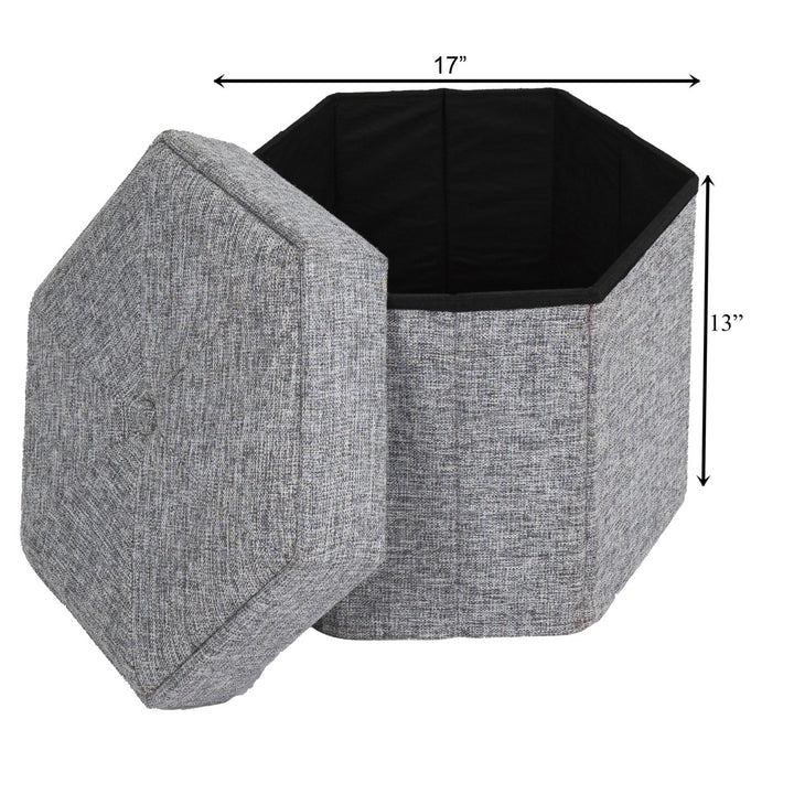 Decorative Grey Foldable Hexagon Ottoman for Living Room, Bedroom, Dining, Playroom or Office Image 5