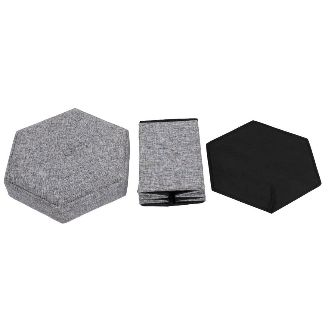 Decorative Grey Foldable Hexagon Ottoman for Living Room, Bedroom, Dining, Playroom or Office Image 7