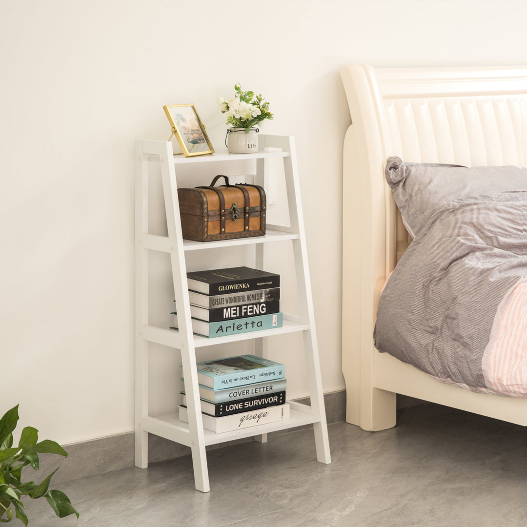 Decorative White Wooden Modern 4-Tier Ladder Bookshelf, Flower and Plant Display Image 5