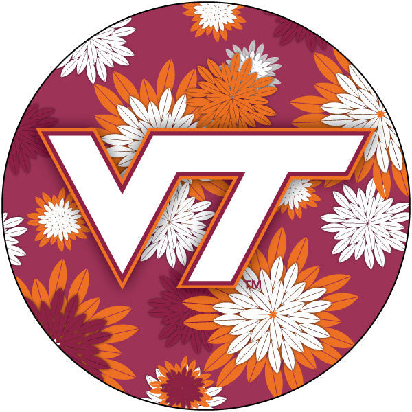 Virginia Tech Hokies Floral Design 4-Inch Round Shape NCAA High-Definition Magnet - Versatile Metallic Surface Adornment Image 1