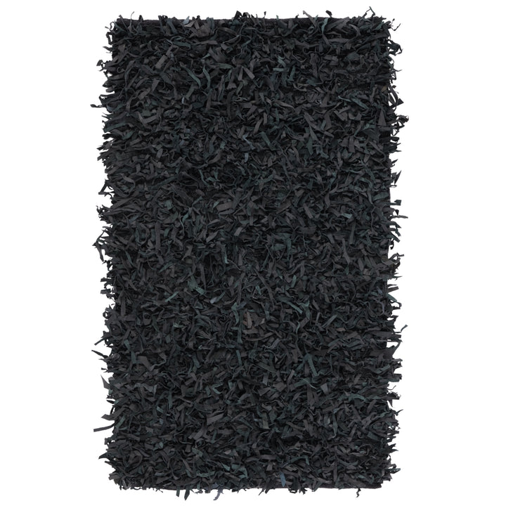 SAFAVIEH Leather Shag LSG511A Hand-knotted Black Rug Image 5
