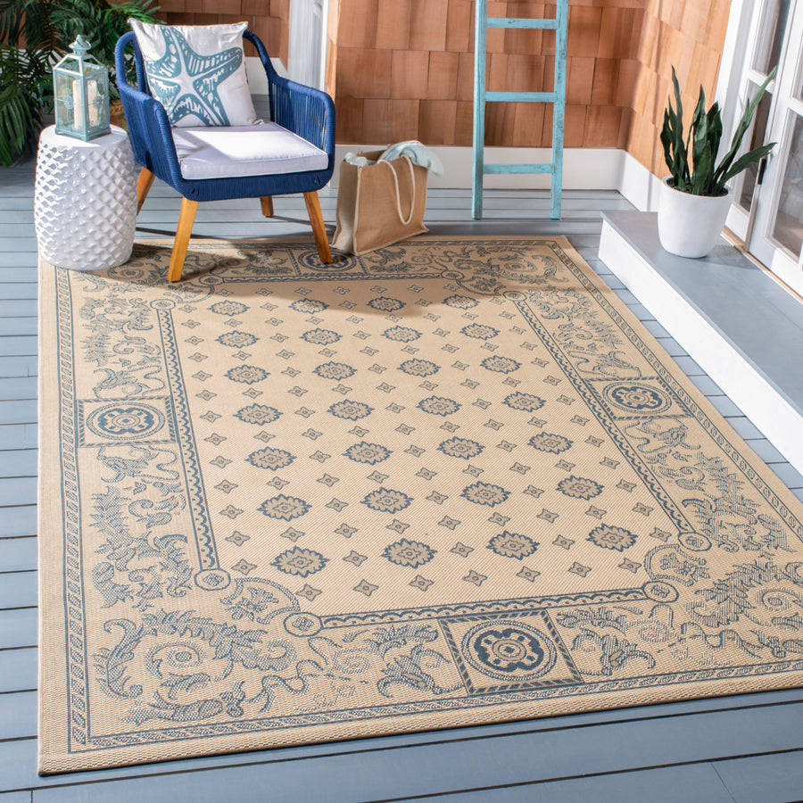 SAFAVIEH Outdoor CY1356-3101 Courtyard Natural / Blue Rug Image 1