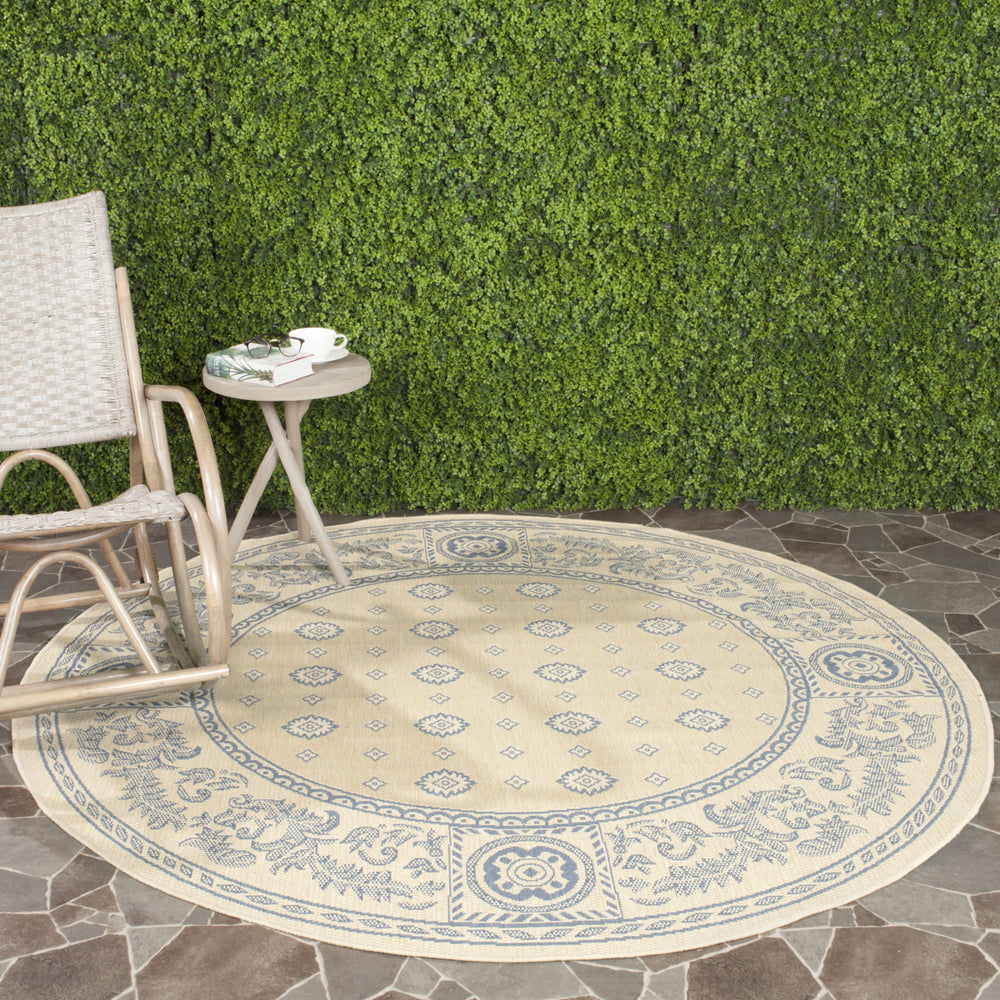 SAFAVIEH Outdoor CY1356-3101 Courtyard Natural / Blue Rug Image 2