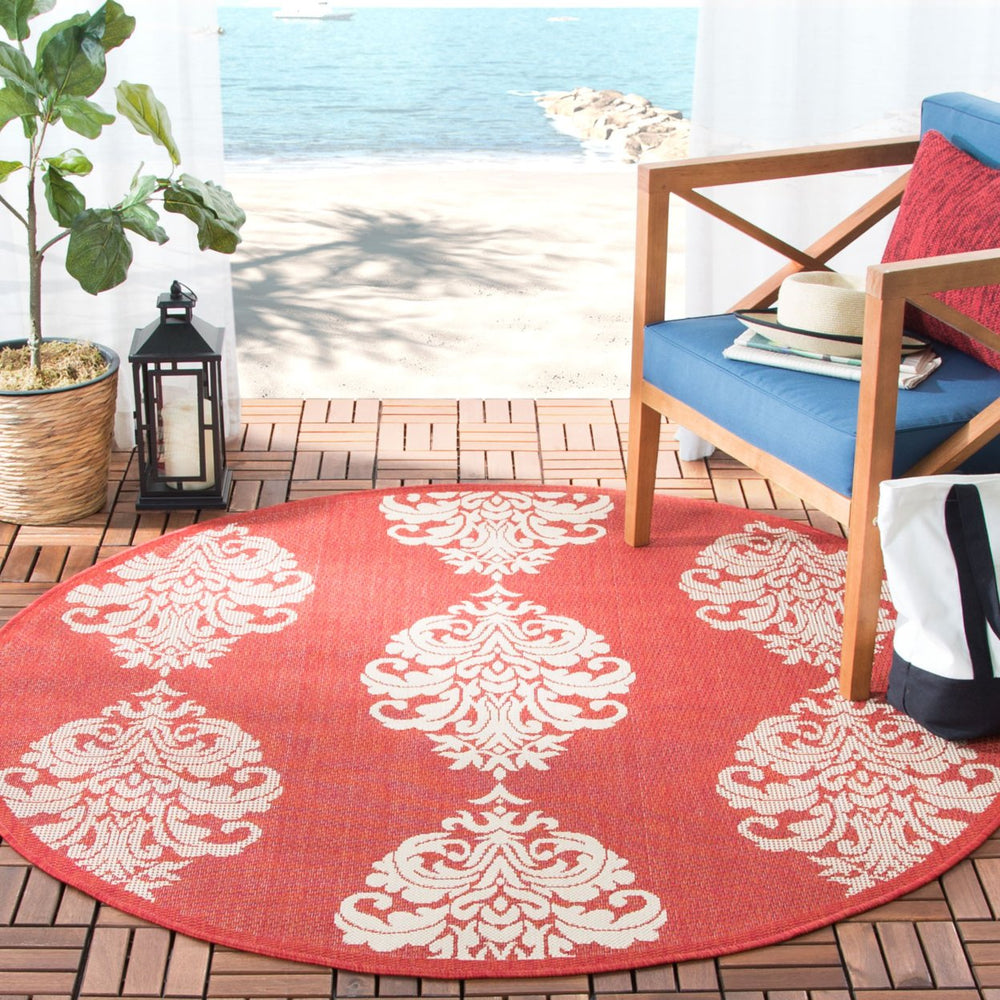 SAFAVIEH Outdoor CY2720-3707 Courtyard Red / Natural Rug Image 2