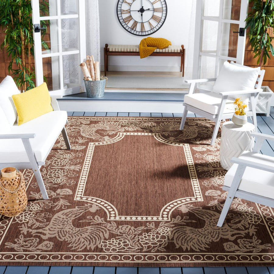 SAFAVIEH Outdoor CY3305-3409 Courtyard Chocolate / Natural Rug Image 1