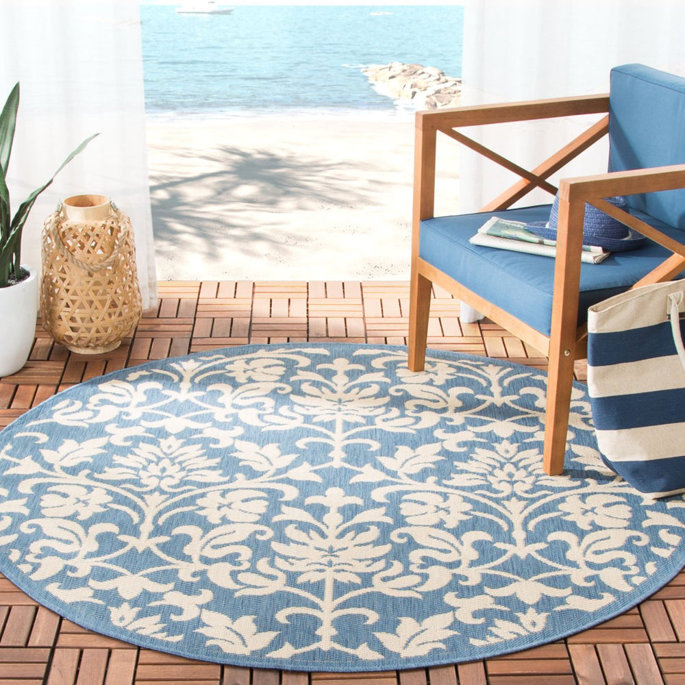SAFAVIEH Outdoor CY3416-3103 Courtyard Blue / Natural Rug Image 2