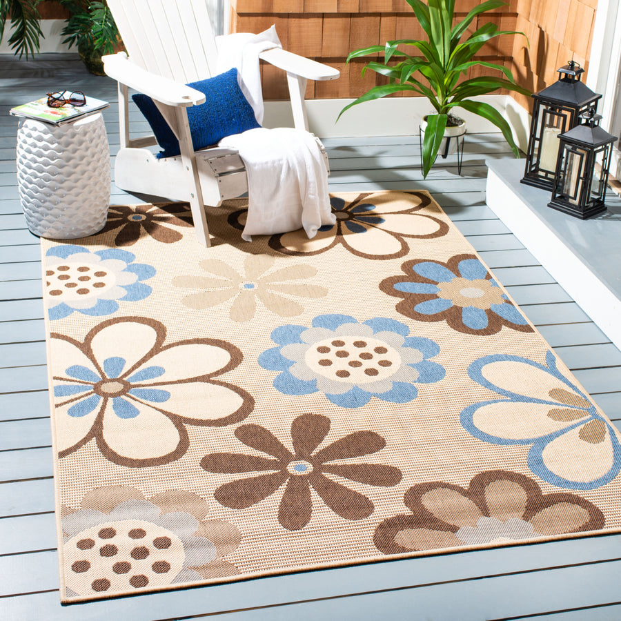 SAFAVIEH Outdoor CY4035B Courtyard Natural Brown / Blue Rug Image 1
