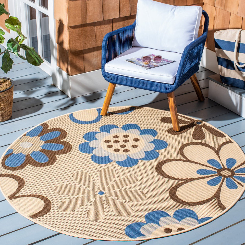 SAFAVIEH Outdoor CY4035B Courtyard Natural Brown / Blue Rug Image 2