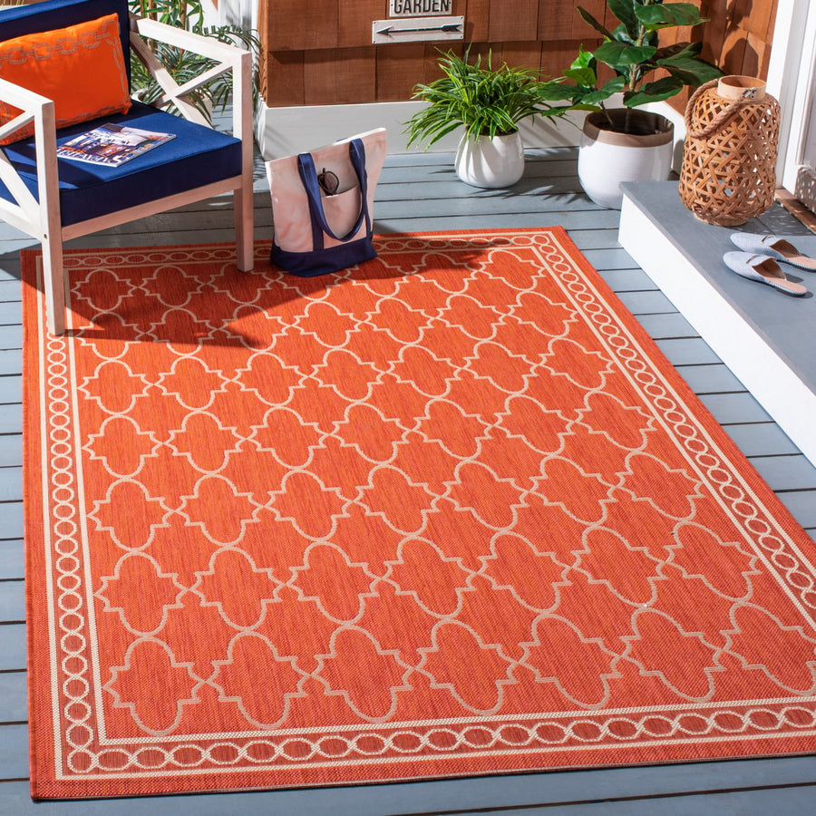 SAFAVIEH Outdoor CY5142A Courtyard Collection Rust / Sand Rug Image 1