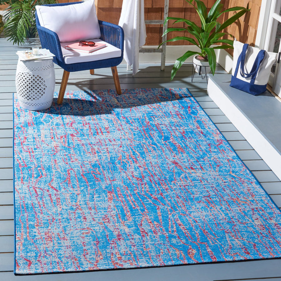 SAFAVIEH Outdoor SMR408M Summer Collection Blue / Red Rug Image 1