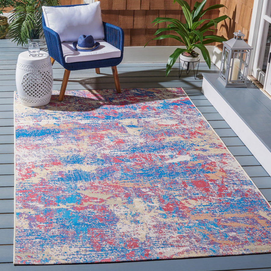SAFAVIEH Outdoor SMR409M Summer Collection Blue / Red Rug Image 1