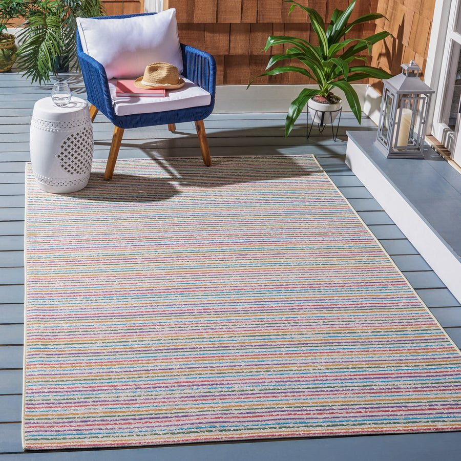 SAFAVIEH Outdoor SMR421A Summer Collection Ivory / Blue Rug Image 1