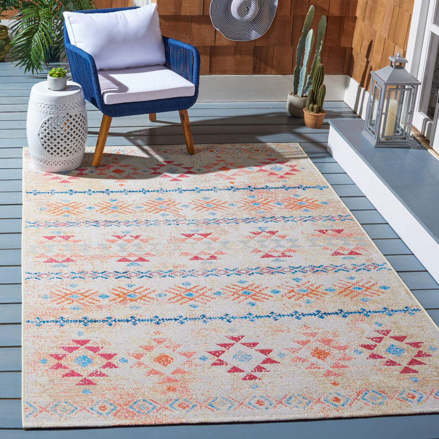 SAFAVIEH Outdoor SMR420A Summer Collection Ivory / Red Rug Image 1