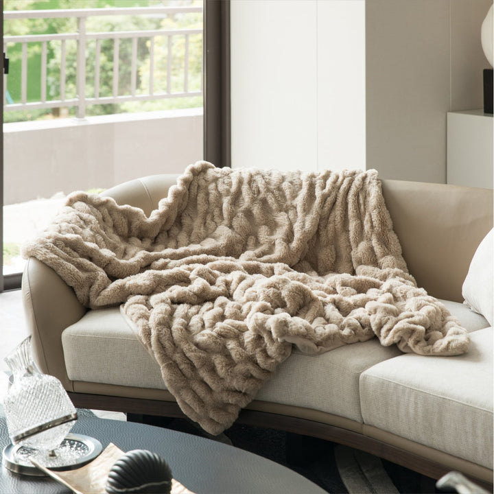Luxurious 50 in. x 60 in. Rached Faux faux Cozy Throw Blanket - Decorative Plush Blanket for Sofa and Bed, Soft and Image 5