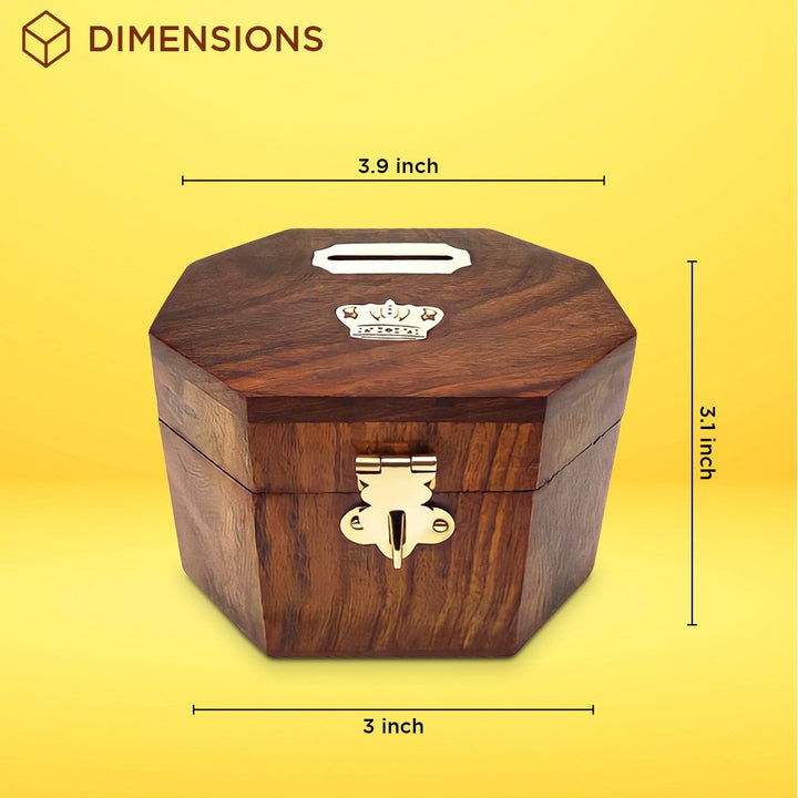 Wooden Decorative Coin Bank Money Saving Box Secured with Lockable Latch Image 4