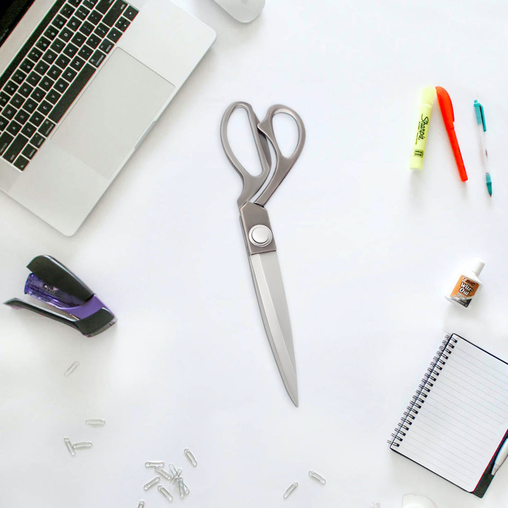 Heavy Duty Big Aluminum Plated Gray Scissors with Sharp Blades for Office Image 2