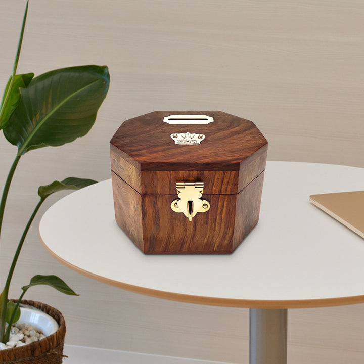 Wooden Decorative Coin Bank Money Saving Box Secured with Lockable Latch Image 5
