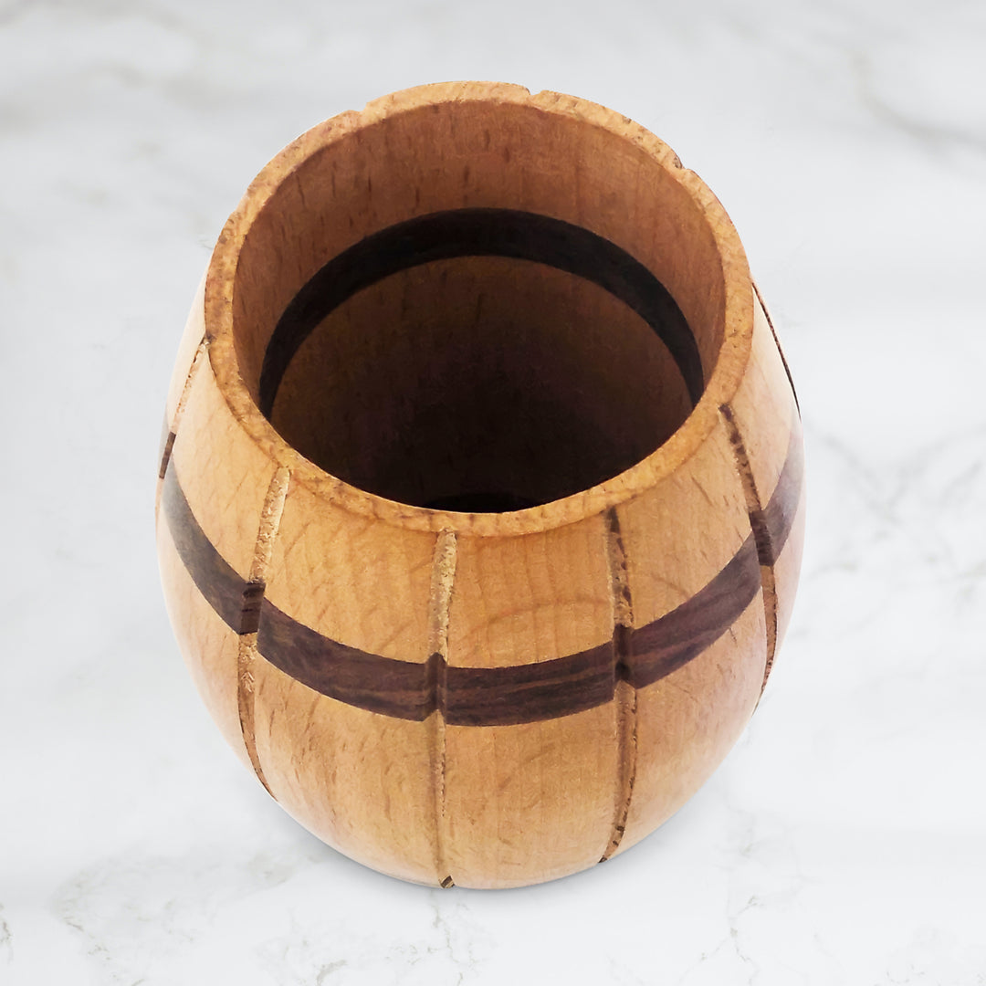 Decorative Wine Barrel Shaped Wooden Pen Holder for Office Desk, or Entryway Image 5