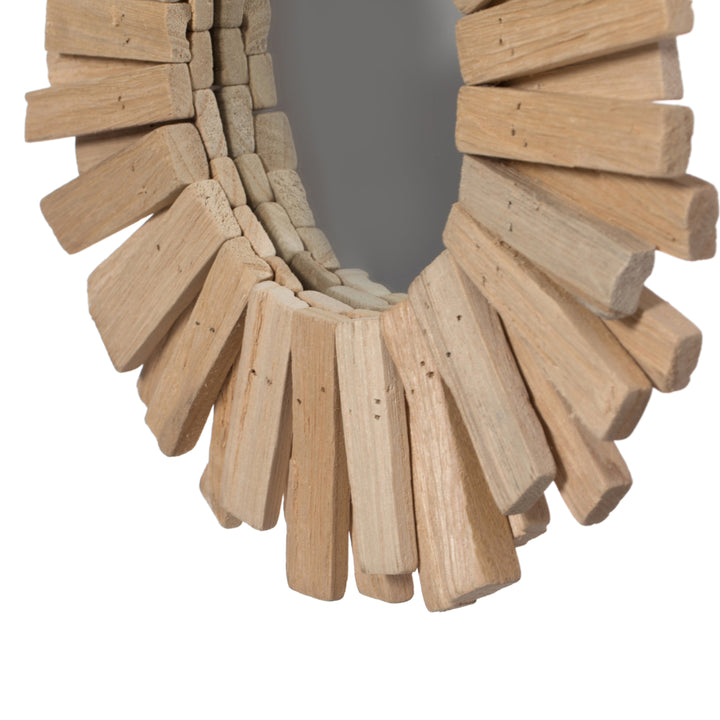 Hanging Sunburst Round Natural Wood Wall Mirror for the Entryway, Living Room, or Vanity Image 6