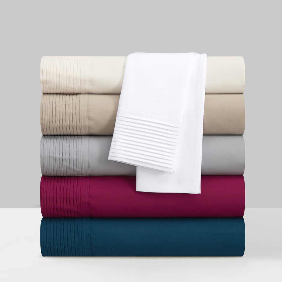 Barley 3 or 4 Piece Sheet Set Solid Color With Pleated Details Image 1
