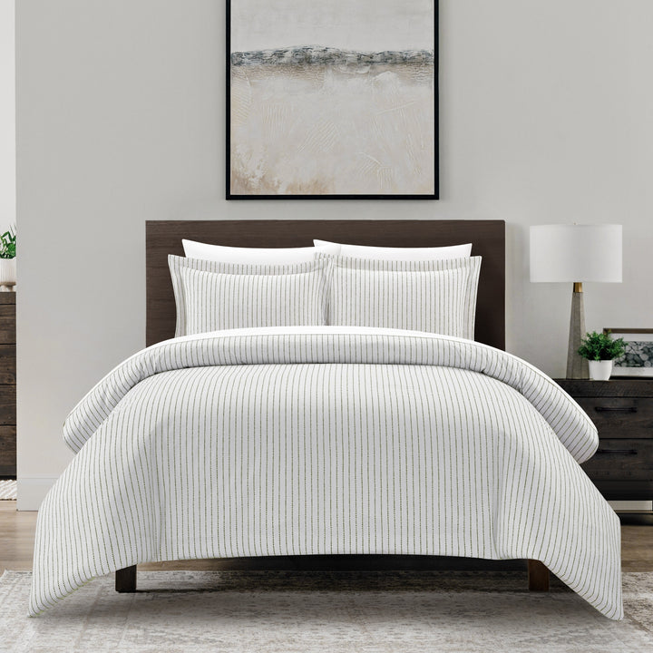 Vasey 2 or 3 Piece Duvet Cover Set Contemporary Solid White With Dot Striped Image 3