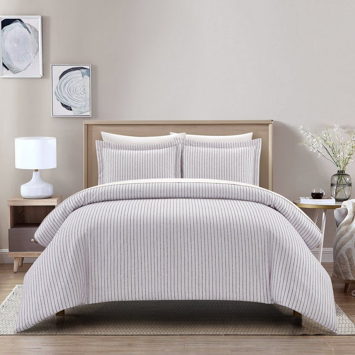 Vasey 2 or 3 Piece Duvet Cover Set Contemporary Solid White With Dot Striped Image 1