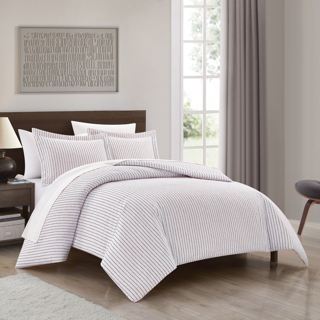 Vasey 2 or 3 Piece Duvet Cover Set Contemporary Solid White With Dot Striped Image 7