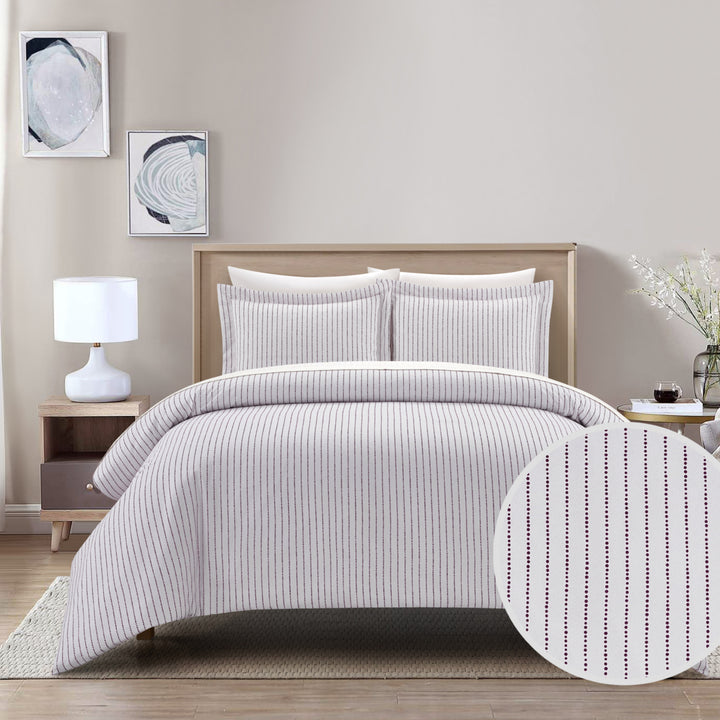 Vasey 2 or 3 Piece Duvet Cover Set Contemporary Solid White With Dot Striped Image 12