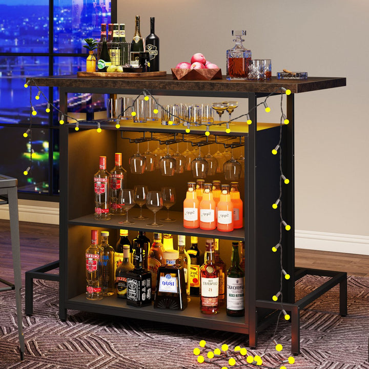 Tribesigns Home Bar Unit, Industrial 3-Tier Liquor Bar Table with Glasses Holder and Wine Storage, Wine Bar Cabinet Set Image 3