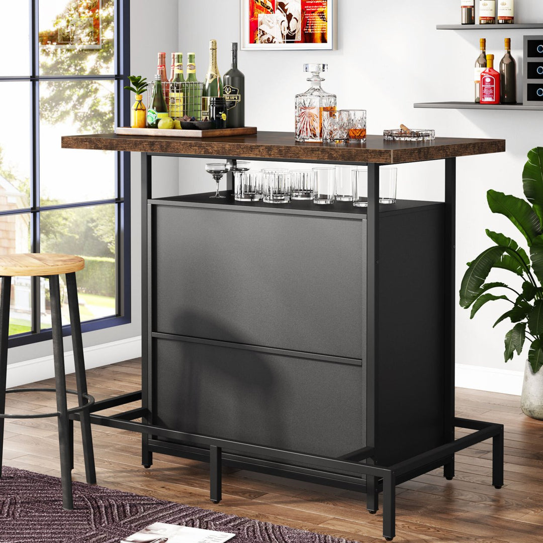 Tribesigns Home Bar Unit, Industrial 3-Tier Liquor Bar Table with Glasses Holder and Wine Storage, Wine Bar Cabinet Set Image 4