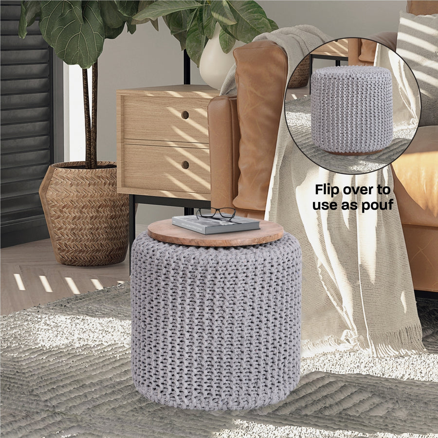 Boyd 3-in-1 Round Pouf-Ottoman-End Table Image 1