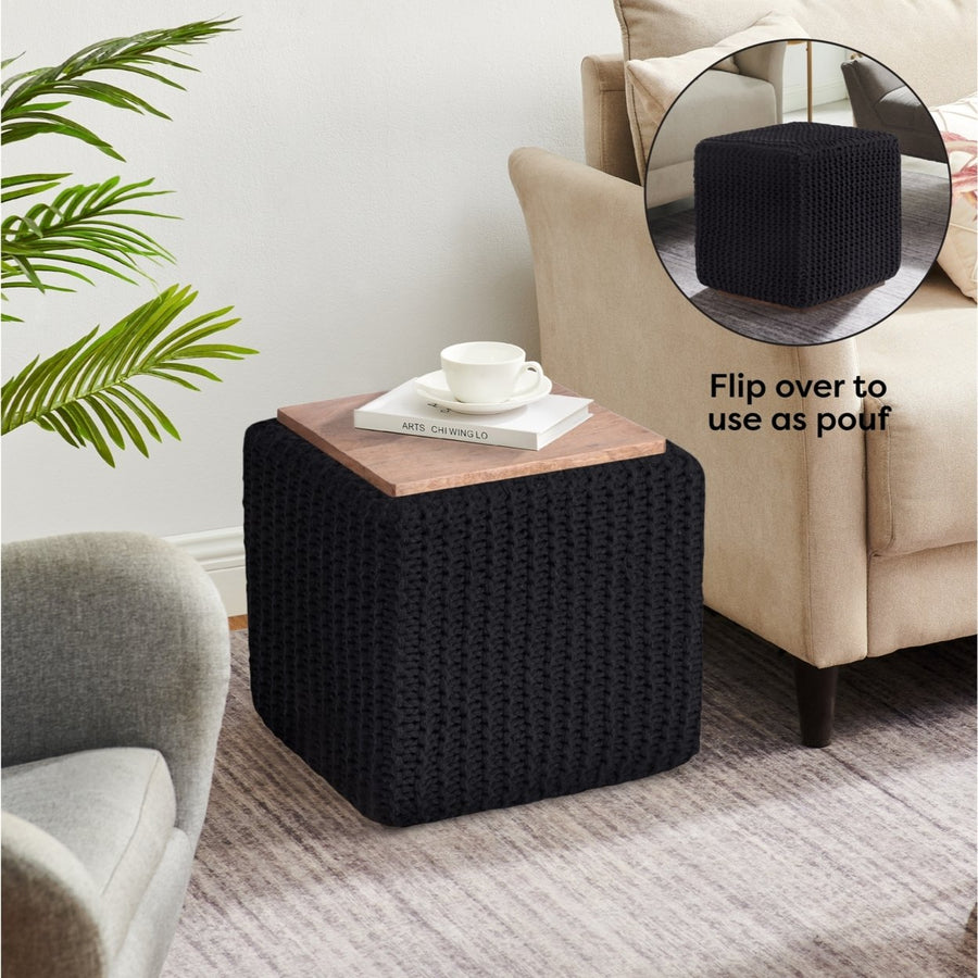 Deonte 3-in-1 Square Pouf-Ottoman-End Table Image 1