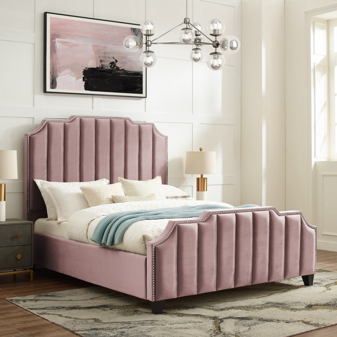 Alyce Velvet Channel Tufted Bed with Silver Nailhead Trim Image 6