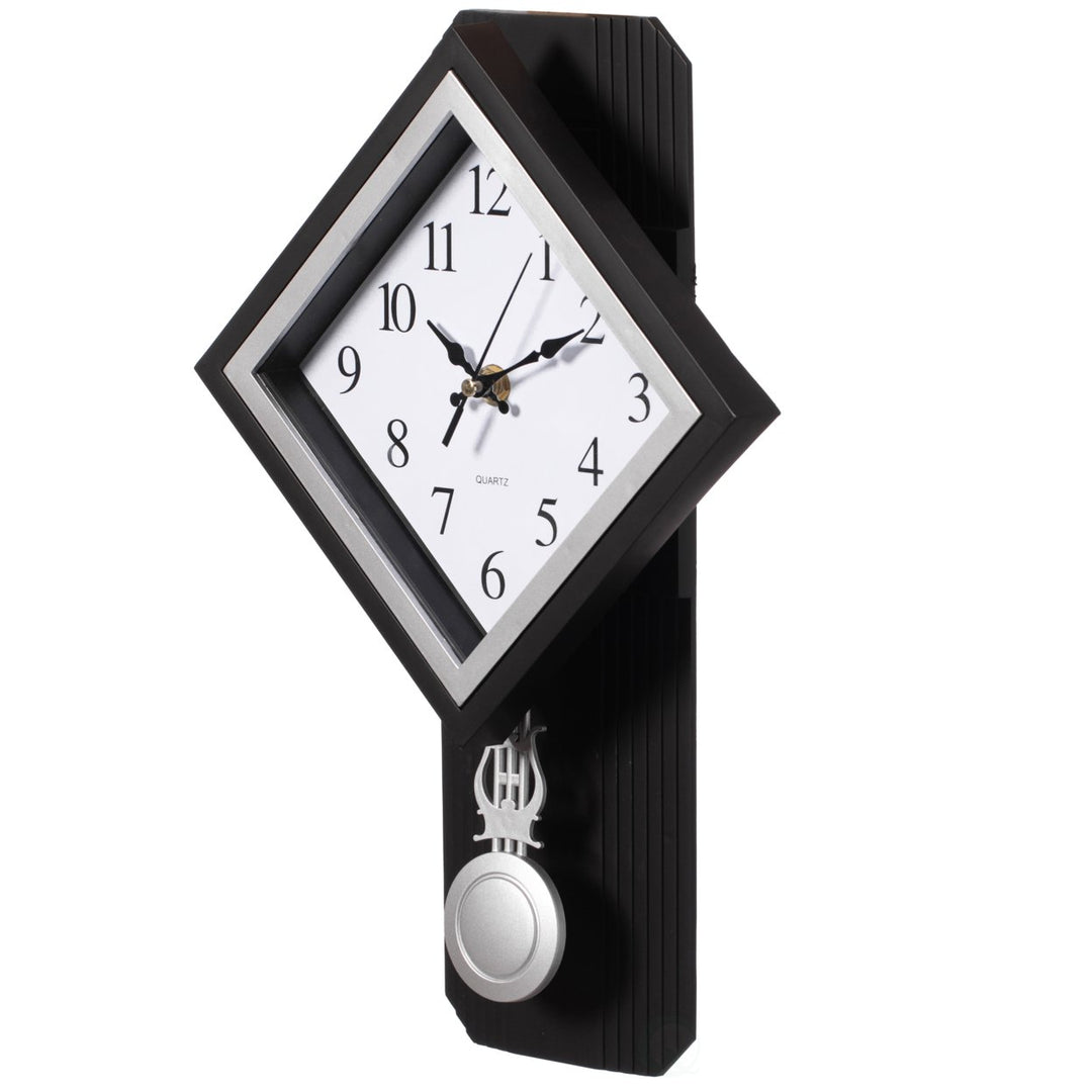 Wood-Look Pendulum Plastic Wall Clock, Vintage  for Living Room, Kitchen, or Dining Room, Silent Clock, Battery Powered Image 4