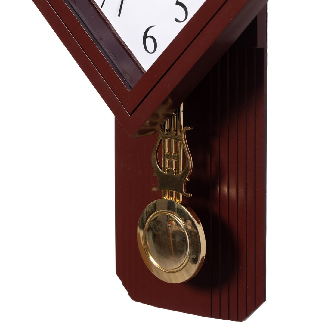 Wood-Look Pendulum Plastic Wall Clock, Vintage  for Living Room, Kitchen, or Dining Room, Silent Clock, Battery Powered Image 9