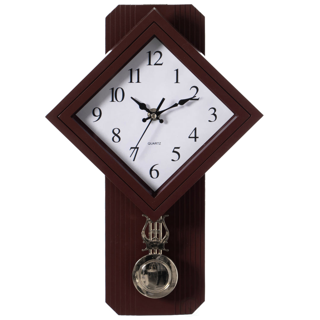 Wood-Look Pendulum Plastic Wall Clock, Vintage  for Living Room, Kitchen, or Dining Room, Silent Clock, Battery Powered Image 11