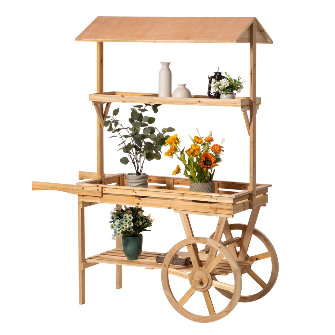 Large Wooden 3 Tier Rolling Table Cart with 2 Wheels for  Modern Wagon with Shelves for Display Rack, Coffee Station, Image 1