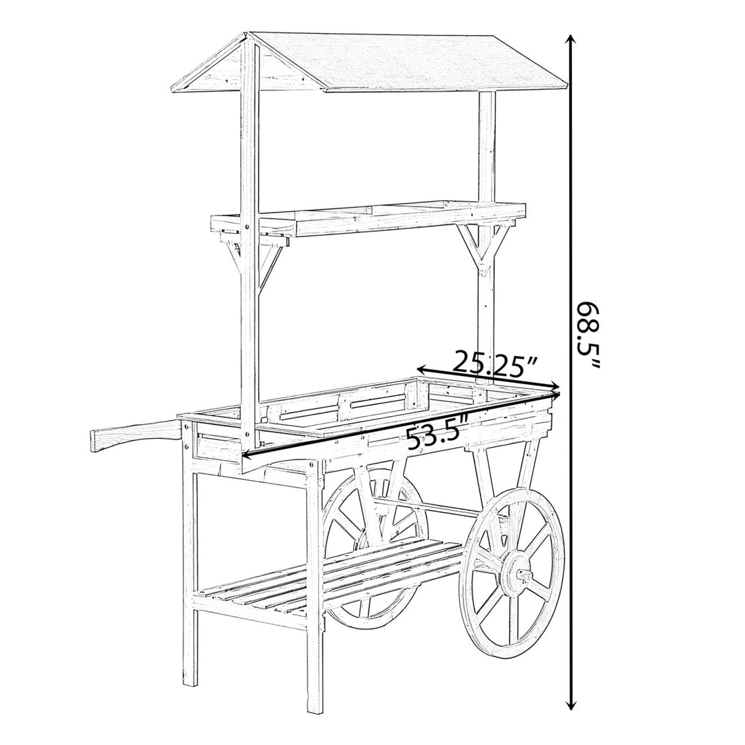 Large Wooden 3 Tier Rolling Table Cart with 2 Wheels for  Modern Wagon with Shelves for Display Rack, Coffee Station, Image 4