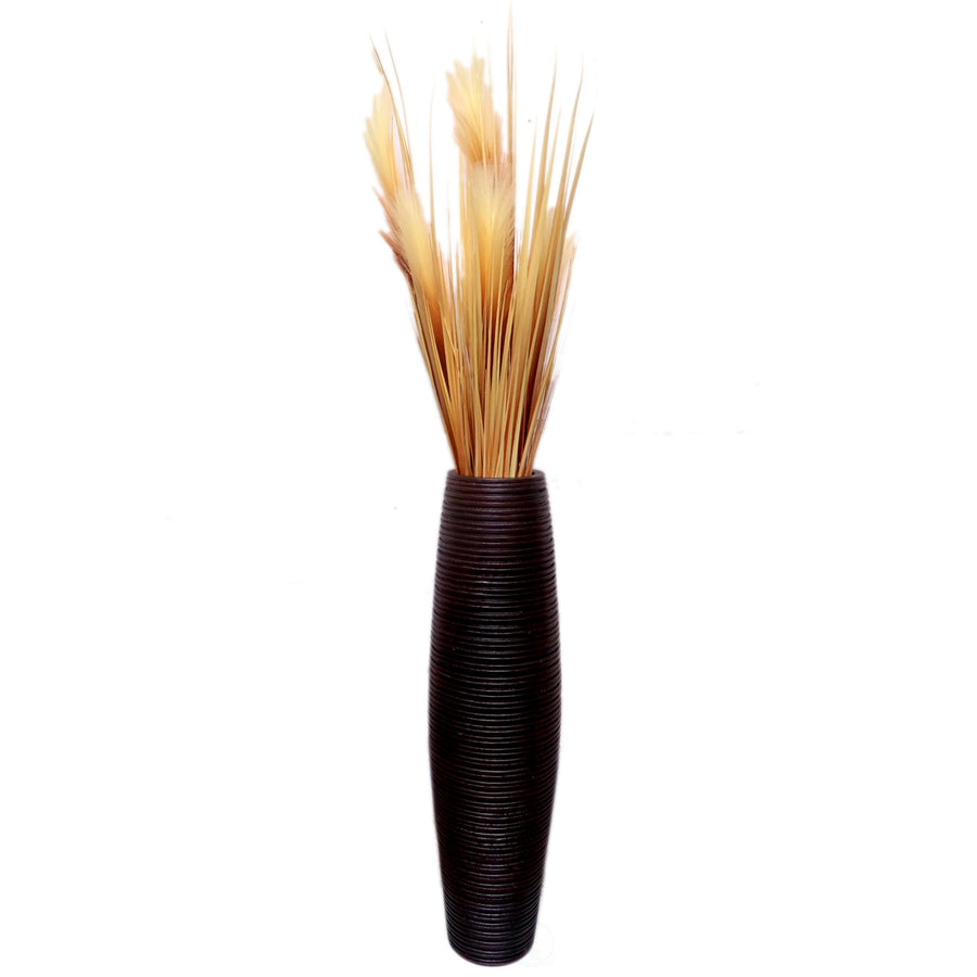 Brown Decorative Contemporary Mango Wood Ribbed Design Round Vase Image 1