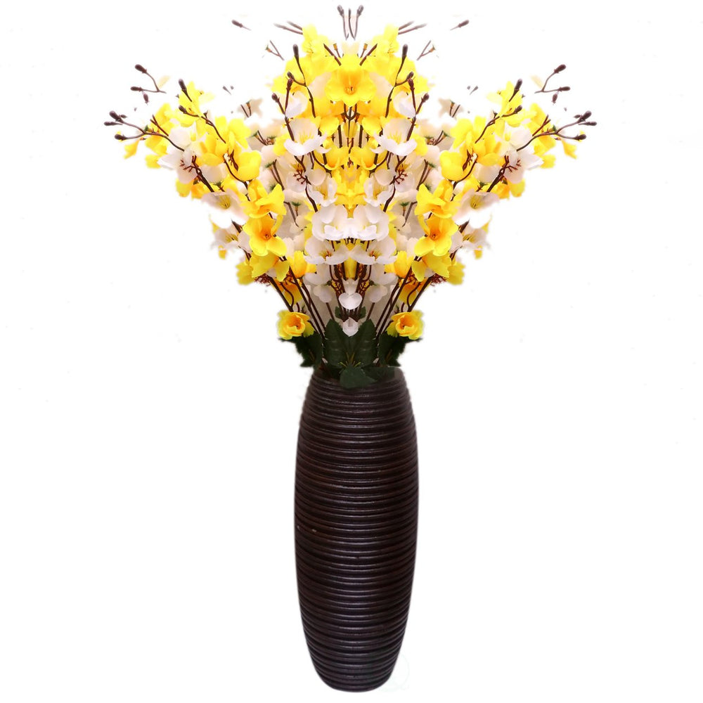 Brown Decorative Contemporary Mango Wood Ribbed Design Round Vase Image 2